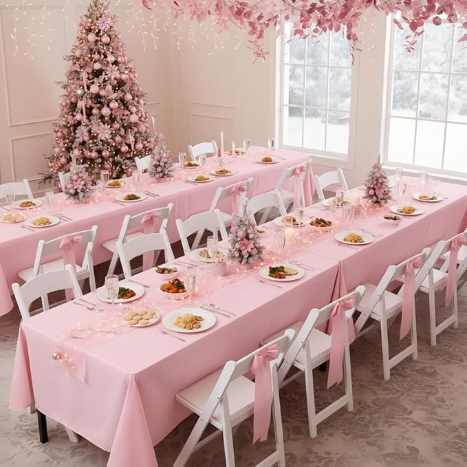 sancua Rectangle Tablecloths for 6 Foot Tables, 6 Pack - Washable Polyester Fabric Table Cloth for Wedding Christmas Party, Birthday, Banquet Reception, 54x108 Inch, Pink