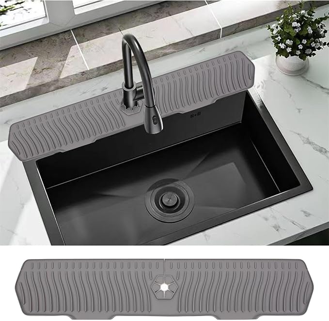 30 Inch Sink Splash Guard, Large Size Kitchen Sink Splash Guard, Longer Silicone Faucet Handle Drip Catcher Tray for Kitchen Countertop, Bathroom, Farmhouse (Grey)