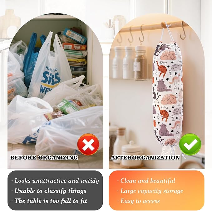Cat Grocery Plastic Bag Holder and Dispenser,Supermarket Bags Organizer,Storage Shopping Holders Wall Carrier Cute Cats Home Kitchen Decor Mount Easy,for Door Cabinet Drawer Hanging Keep Groceries