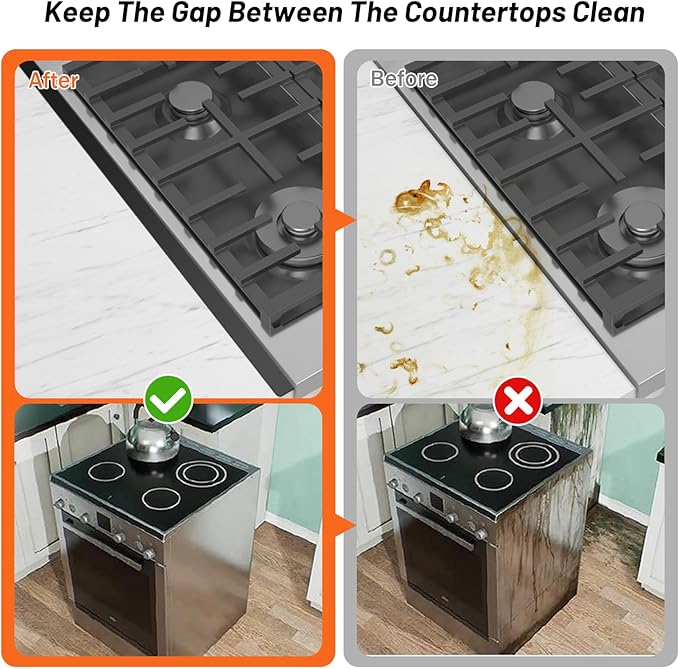 Stainless Steel Stove Gap Covers (2PCS),Stove Gap Filler,Range Trim Kit,Stove Gap Guard for Kitchen Oven Between Stovetop and Counter,Easy Clean Heat Resistant,Adjustable Length 13.8'' to 27.5'',Black