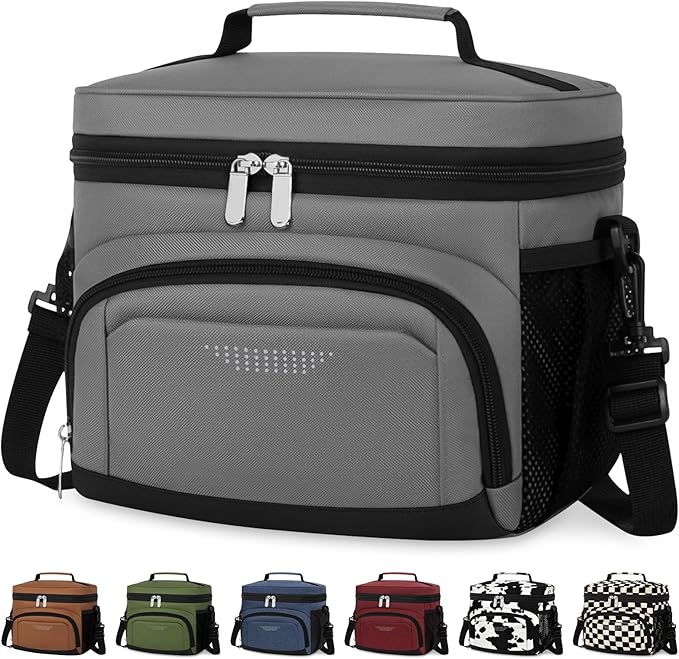Vankor Insulated Lunch Bag for Men Women, Reusable Lunch Box Leakproof Cooler Lunch Tote Bag with Adjustable Shoulder Strap for Work Office Picnic Beach Travel, Grey