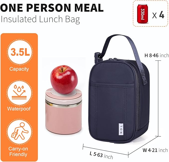 NOL Natural Organic Lifestyle Insulated Lunch Bag for Adult - Snack Bag Lunch Cooler Bag Soft Lunch Tote Bag for Work, Navy blue
