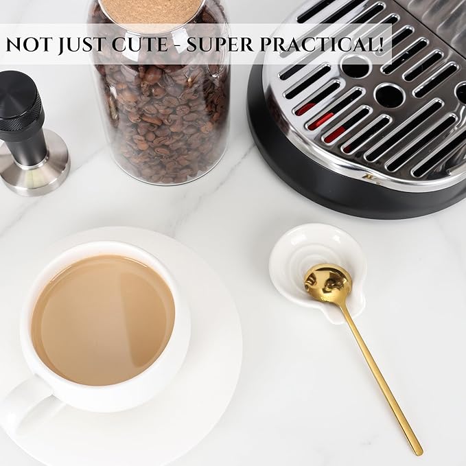 Coffee Spoon Rest for Coffe Bar Accessories, Ceramic Spoon Holder for Coffee Station, Small Spoon Rest for Kitchen Counter, Cute Coffee Bar & Corner Space Decor (Comes with Gold Coffee Spoon)
