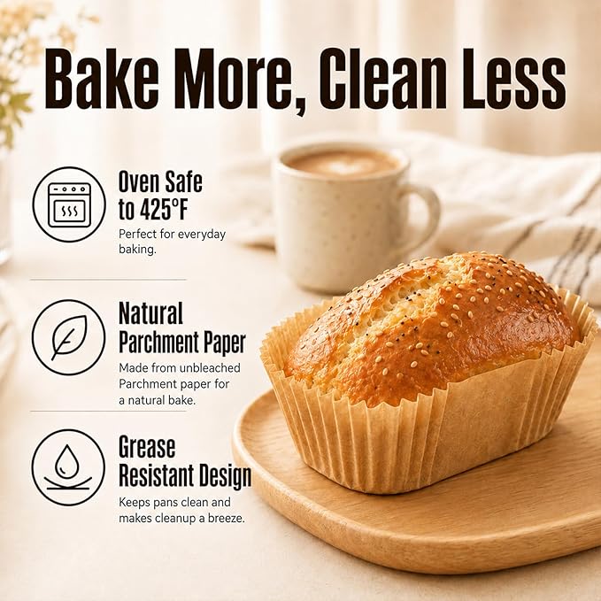150 Pcs Mini Loaf Pan Liners Compatible with Wilton Mini Loaf Pan, Disposable Non-Stick Parchment Paper Cupcake Liners, Petite Loaf Baking Liner for Cupcake, Muffin, Brownies, Baking Accessories