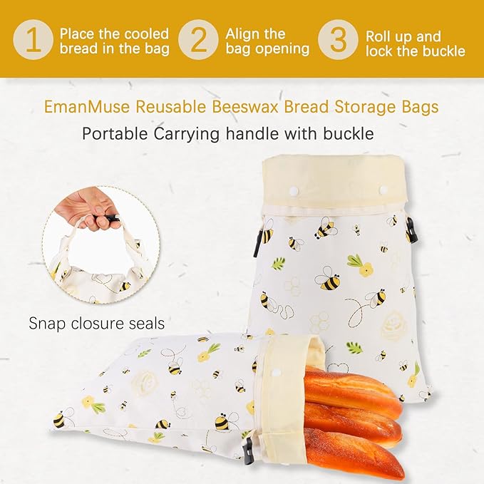 Removable Beeswax Bread Bags for Sourdough & Homemade Bread - Detachable Liner for Easy Cleaning & Drying | 2 Pack XL Reusable | Eco Cotton/Linen Storage
