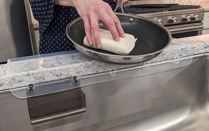 SiliSink XL Silicone Edge Guard for Kitchen Sink - Fits 3.75” - 4” Wide - The Original Silicone Sink Edge Protector with Sponge Caddy - Splash Guard, 20” Clear Diamond