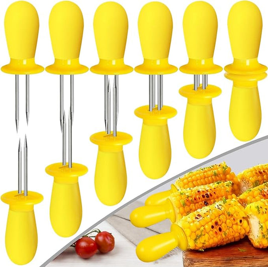 12 Pcs/6 Pairs Corn Holders, Stainless Steel Corn Cob Holders Corn on The Cob Skewers for Home Cooking BBQ Parties Camping, Yellow