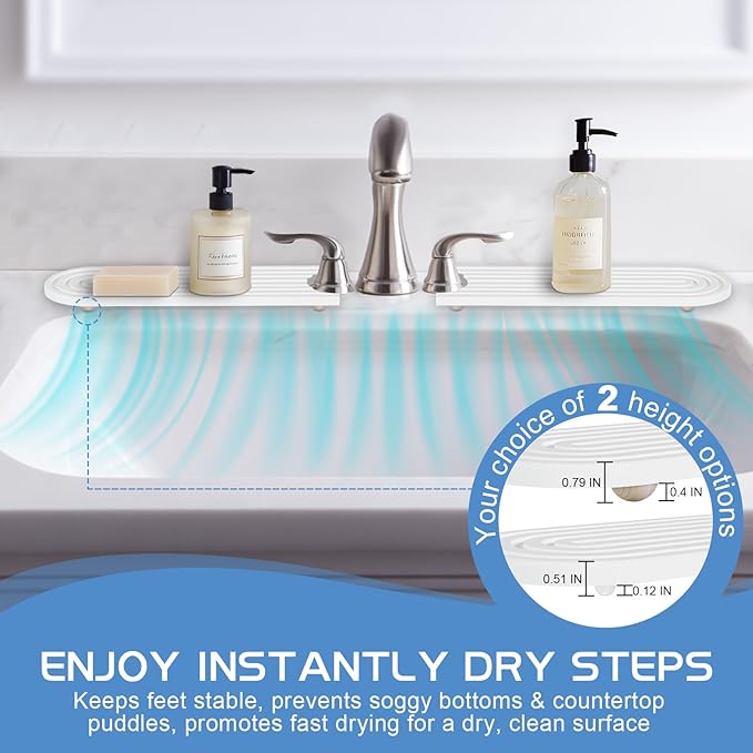 Stone Faucet Mat for Kitchen Sink, Water Absorbent Fast Drying Stone Tray for Sink , Quick Dry Diatomite Splash Guard for Bathroom Counter to Prevent Moisture Buildup, 30" x 4", White