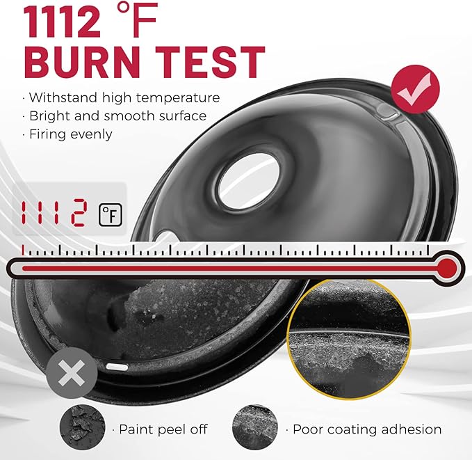 GE Black Stove Drip Pans, 10% Energy Save by Enamel Spraying Prevent Bending and Rust - Include 3Pcs 6'' Burner Drip Pans and 1Pcs 8'' Drip Bowl