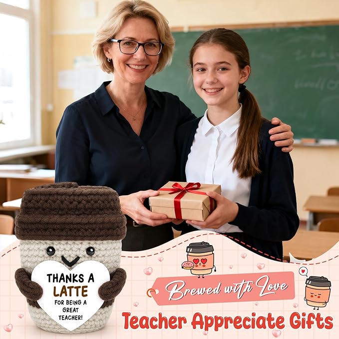 Teacher Appreciation Gift End of Year Teachers Week Day Coffee Lover Teacher Women Men from Students Handmade Crochet Coffee Mug Desk Decor Birthday Thank You Back to School Math Art Music Dance