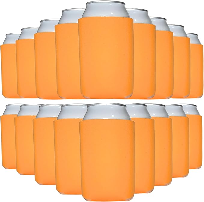 TahoeBay Bulk Blank Beer Can Cooler Sleeves (50-Pack) Sublimation Blanks for Vinyl Plain Soft Foam Can Sleeves Coolers for Soda Cans & Bottles Black, White, Assorted Solid Color (Orange)