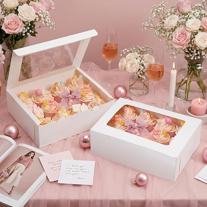 Moretoes 3 Pack Cupcake Boxes, Hold 12 Standard Cupcakes, Cupcake Containers with Window, Hold 36 Pastries, Disposable Graduation Party Boxes for Cupcakes Desserts(White)