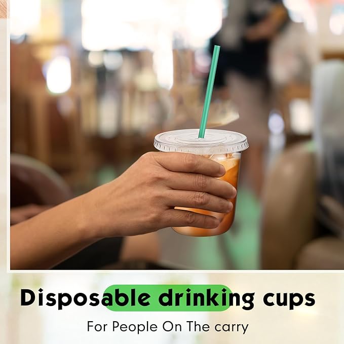 Baderke 25 Set Plastic Cups with Lids and Straws, Disposable Plastic Iced Coffee Cup for Cold Beverage Juice Smoothie Crystal for Coffee Shops Party Catering(Clear,12 oz)
