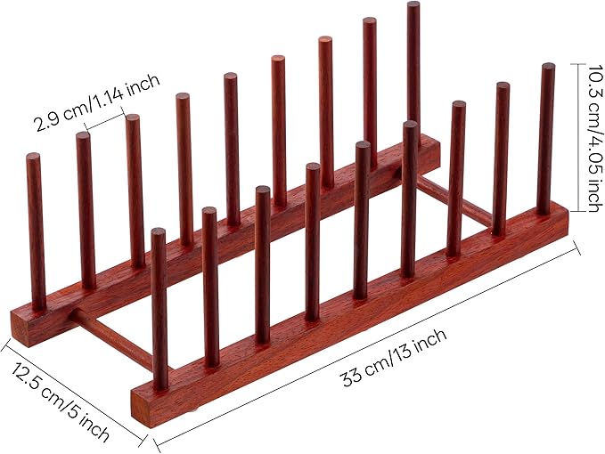 HBlife 4pcs Padauk Wooden Dish Drying Rack - Home and Kitchen Organizer for Cups, Bowls, Pots, Lids, Cutting Boards & Plates Space-Saving for Cabinets Counters (8 Slots)