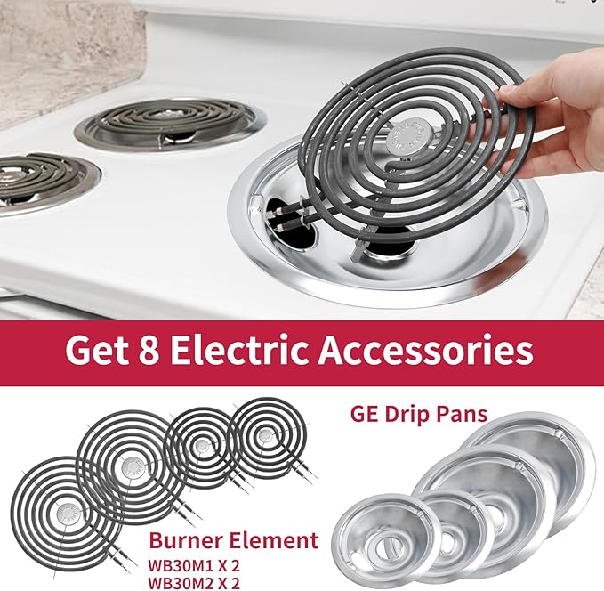 GE Drip Pans and Stove Burner Element Unit Set, Perfectly Fit WB30M1 & WB30M2 -Replacement for GE Hotpoint Stove Top