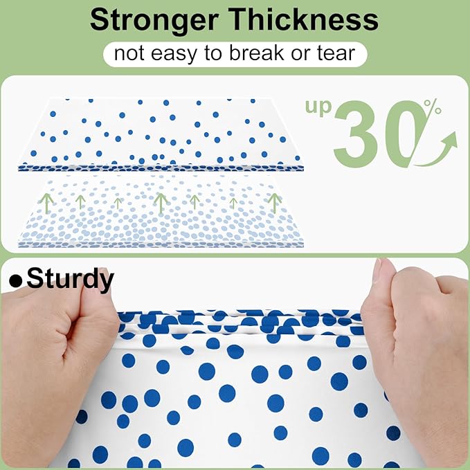 Smiry Plastic Table Cloth Disposable 3 Pack, 54 x 108 Inch Rectangle Waterproof Tablecloth, Printed Gold Table Runner Style for Birthday Weeding, Party Decorations, Leakproof & Sturdy, White and Blue