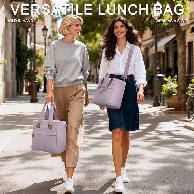 Capolo Insulated Lunch Box for School - Large Thermal Lunch Bag Women with Removable Shoulder Strap, Reusable Lunch Cooler Tote Bags Purse for Adults Work, Picnic, Hiking, Beach, Travel, MediumPurple