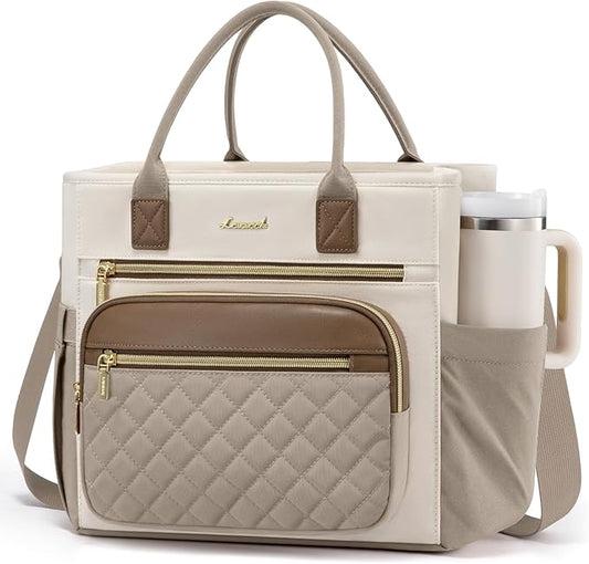LOVEVOOK Insulated Lunch Bag Women,Wide Opening Adult Lunch Box Women with Cup Holder,Large Leakproof Cooler Bag for Work Picnic Beach Family College Mom,Lunch Teacher Breast Pump Diaper Tote Bag