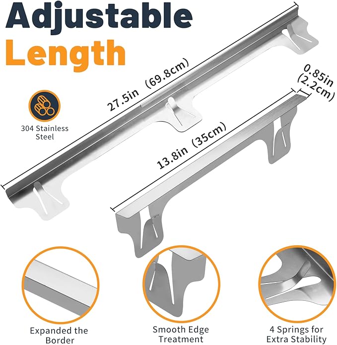Stove Gap Filler, Stove Gap Covers Stainless Steel, Adjustable 13.8-27.5 in(2 Pack), Heat Resistant, Gas Stove Side Gap Protector, Silver