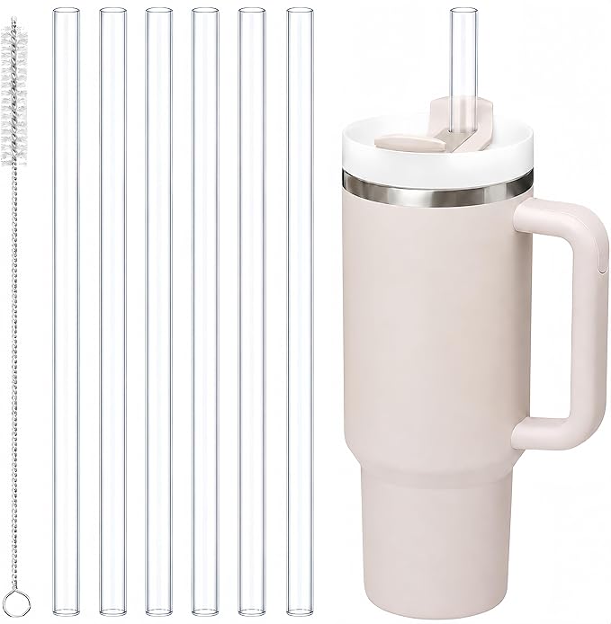 Joshey 10.5 Inch Tritan Replacement Straws for Stanley 30oz Tumbler - 6 Pack Reusable Long Straws with Cleaning Brush, Fits 30oz Stanley Cup Accessories, BPA-Free (Clear)