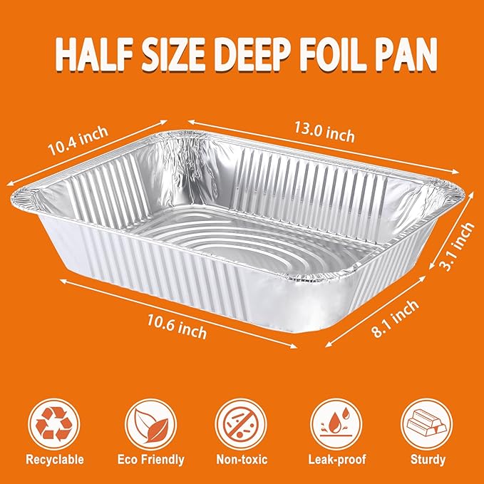 Aluminum Foil Pans 9x13 Disposable - Half Size Aluminum Foil Heavy Duty deep Steam Table Pan, Tin foil Turkey Sheets Tray Chafing Grill Accessories for Cooking, Baking, Storing, Food Prepping (40)