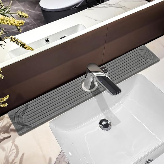 Stone Faucet Mat For Kitchen Sink, 23.6" Diatomite Fast Drying Stone Kitchen Sink Mat, Super Absorbent, Sink Stone Quick Dry Around Faucet, Sink Splash Guard For Bathroom (Gray)