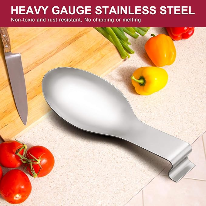 Spoon Rest, E-far Stainless Steel Spoon Ladle Holder Spatula Rest for Kitchen Stove Top, Large Size & Dishwasher Safe
