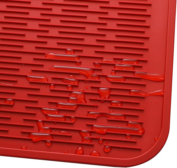 Silicone Dish Drying Mat for Multiple Usage,Easy clean,Eco-friendly,Heat-resistant Silicone Mat for Kitchen Counter or Sink,Refrigerator or Drawer Liner Red 3XL 28 inches x 18 inches