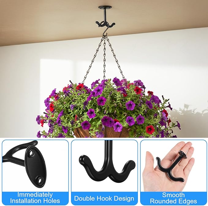 10 Pcs Under Shelf Hooks, Zinc Alloy Double Prong Under Cabinet Hooks for Hanging Mugs, Cups, Towels, Plants, Kitchenware, Keys, Black Ceiling & Wall Mount Organizer
