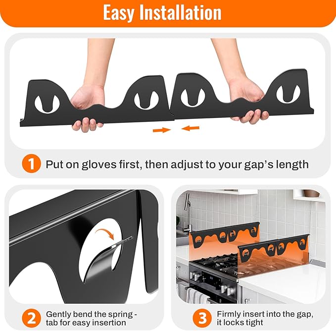 Stainless Steel Stove Gap Covers, Stove Gap Filler for Kitchen, Range Trim Kit for Counter Sink, Adjustable Length 13.8" to 27.5" Heat Resistant Stove Guard Between Stove & Countertop, Black ( 2 PCS)