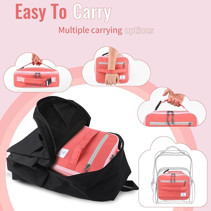 Genteen Lunch Bag for Women Men Girls Teens Insulated Leakproof LunchBox for Adult Reusable Lunch Box with Bottle Holder for Work Office School Travel Picnic-Red