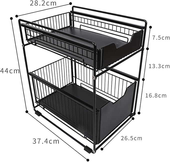 IDEALHOUSE 2-Tier Pull Out Cabinet Organizer, Heavy Duty Slide Out Pantry Shelves Drawer Storage Fixed with Adhesive Film, Sliding Mesh Cabinet Basket for Kitchen Bathroom Home, White