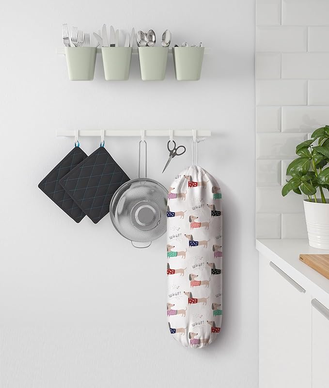 Dachshund Plastic Bag Holder,Grocery Shopping Bag Storage Organizer Keeper,Cute Dog Kitchen Decor 23"x9"
