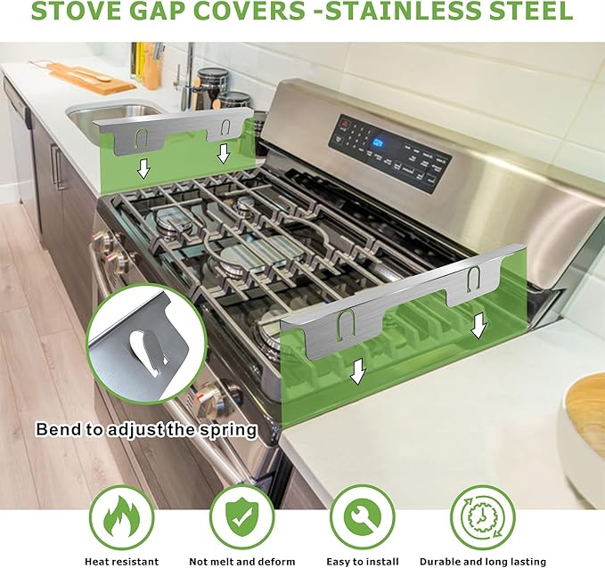 4PCS Stove Gap Covers Stainless Steel, Range Trim Kit, Kitchen Stove Counter Gap Cover, Stove Counter Gap Covers, Stove Gap Filler Retractable Length 13.8" to 27.5"
