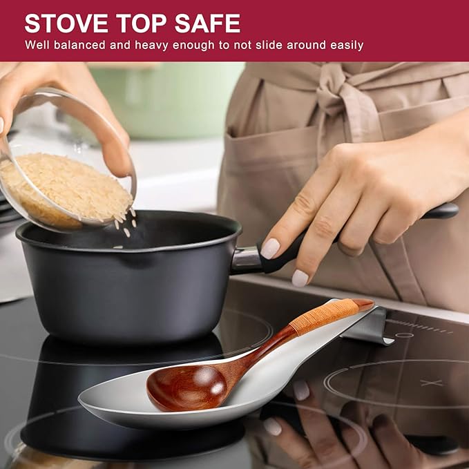 Spoon Rest, E-far Stainless Steel Spoon Ladle Holder Spatula Rest for Kitchen Stove Top, Large Size & Dishwasher Safe