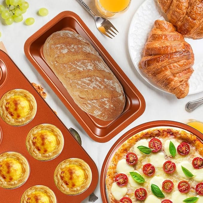 11-Piece Nonstick Baking Pans Set - Professional Grade Carbon Steel Bakeware with Premium Coating- Dishwasher Safe, Stackable, Oven Safe to 450°F (Two Layer Color)