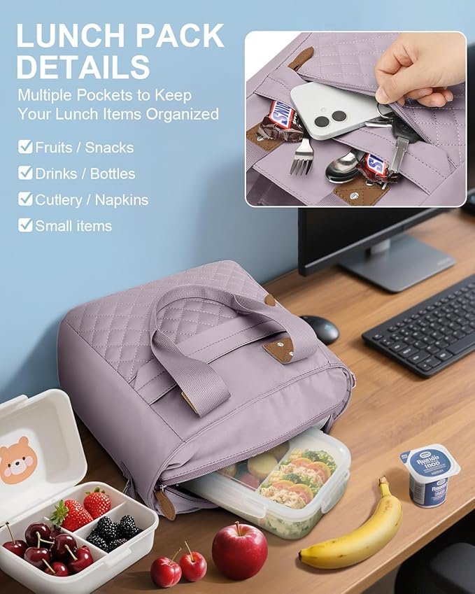 Capolo Insulated Lunch Box for School - Large Thermal Lunch Bag Women with Removable Shoulder Strap, Reusable Lunch Cooler Tote Bags Purse for Adults Work, Picnic, Hiking, Beach, Travel, MediumPurple