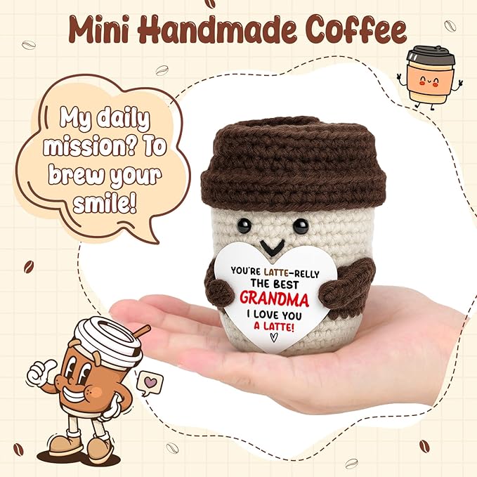 Agantree art Grandma Gifts from Granddaughter Grandson Birthday Gifts Great Grandma I Love You A Latte Coffee Mug Handmade Crochet Christmas Positive Ideas Cute Stuff Small Desk Home Decoration