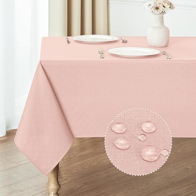 Veblandy Rectangle 6 Feet Tablecloth 60x104 inch Linen Textured Table Cloth Stain and Wrinkle Resistant Washable Polyester, Decorative Table Cover Waterproof for Dining, Buffet and Camping, Pink