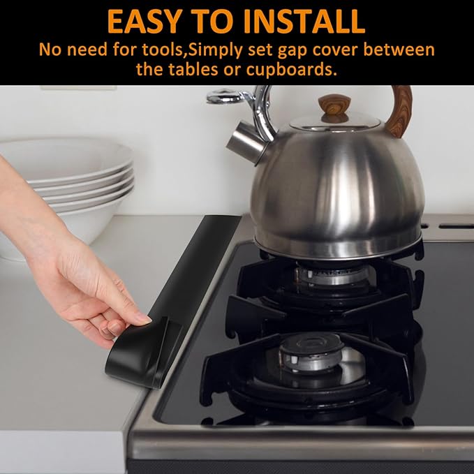 2 Pack Silicone Stove Counter Gap Covers, Heat Resistant Stove Gap Filler, 21 Inch Black Stove Guard for Counter, Easy to Clean