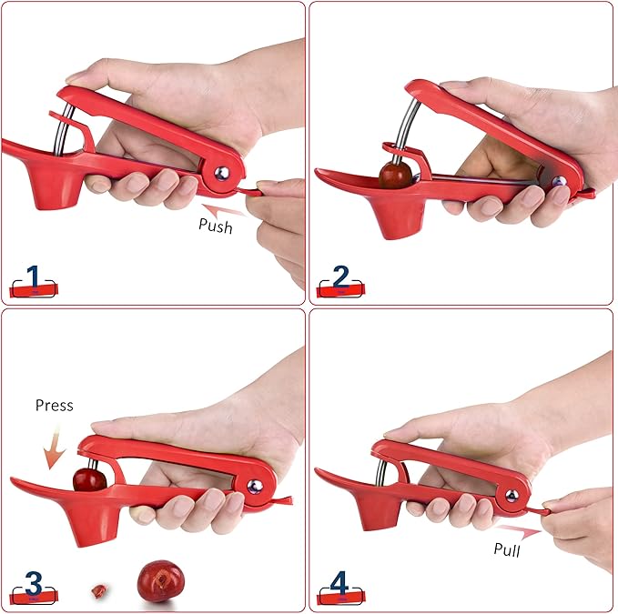 Cherry Pitter - UCMORX Stainless Steel Cherries Pitter Tool Cherries Corer Cherry Remover for Making Cherry Jam with Lock Design(Red)