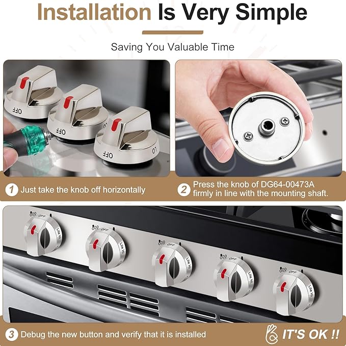 DG64-00473A Upgraded Gas Stove Knobs Compatible with Samsung Range Stove Knobs Replacements Nx58f5700ws Nx58h5600ss Nx58h5650ws Nx58j7750ss (1pcs)