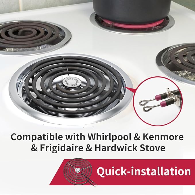MP22YA Electric Stove Burner Element Replacement Set & W10290350 W10290353 4 Pack Black Drip Pans - Perfectly Fit Whirlpool Electric Range Stove Top