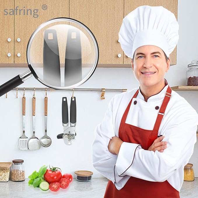 Safring Can Opener Manual, Handheld Strong Heavy Duty Stainless Steel Can Opener, Comfortable Handle, Sharp Blade Smooth Edge, Can Openers with Multifunctional Bottle Opener, Gray