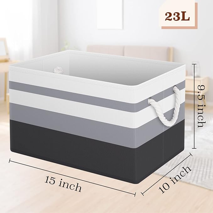Fab totes Storage Bins 2-Pack, Foldable Storage Baskets for Organizing Toys, Books, Shelves, Closet, Large Storage Box with Rope Handles, Sturdy Organizer Bins,Gradient Grey