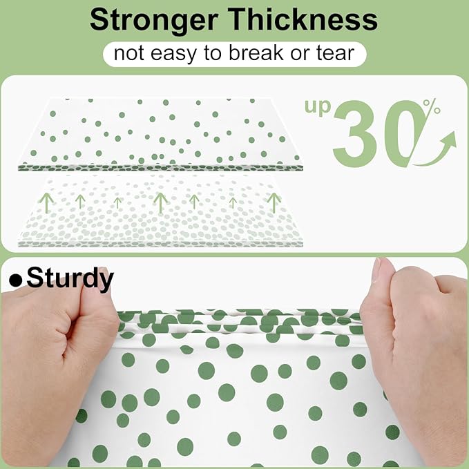 Smiry Plastic Table Cloth Disposable 5 Pack, 54 x 108 Inch Rectangle Waterproof Tablecloth, Printed Gold Table Runner Style for Birthday Weeding, Party, Leakproof & Sturdy, White and Sage Green