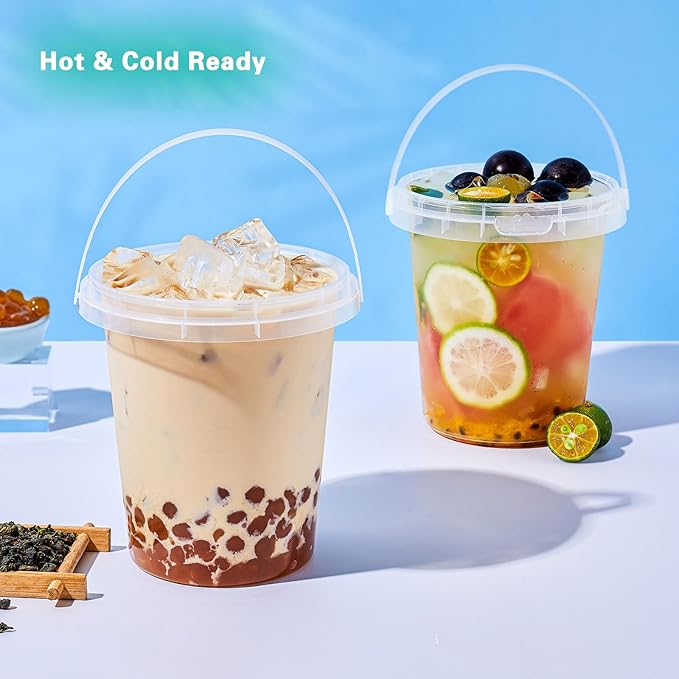 100 Pack 34oz Disposable Coffee Cups with Lids, Plastic Cups with Lids and Straws,Sturdy & Food Safe To Go Cups for Cold & Hot Drinks,Smoothies,Fruit Drinks Cups for Summer Beverages,Bar & Beach Party