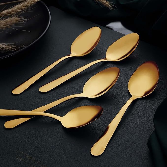 Unokit 24-Piece Tea Spoons Set Silverware - 7.4 inch Stainless Steel Spoon, Dessert, Table, Silverware Spoons Only for Home, Kitchen or Restaurant - Mirror Polished, Dishwasher Safe, Gold