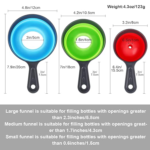 Large Small Funnel Set of 3, Food Grade Mini Funnels for Kitchen Use, Silicone Collapsible Funnels, Wide Mouth Canning Funnel for Mason Jars, Filling Bottles, Flask, Tiny Spice, Cooking Water YLYL