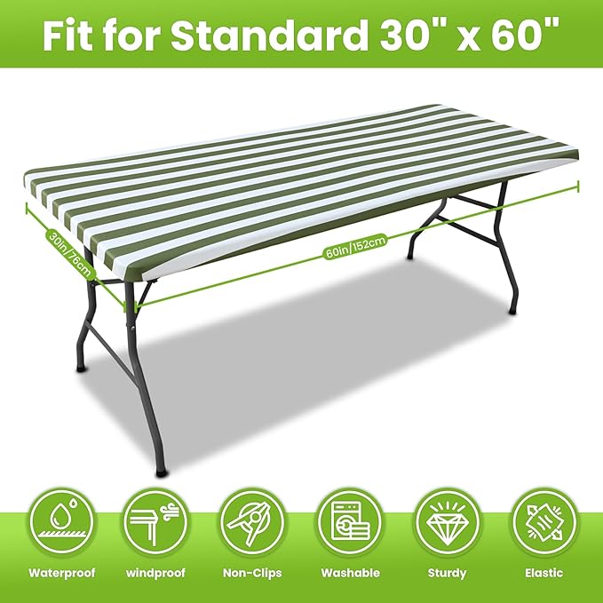 Smiry Spandex Fitted Tablecloth for 5 Foot Rectangle Tables, Washable Picnic Table Cover with Elastic, Stretch Reusable Table Cloth for Outdoor, Camping, Dining & Kitchen (Stripe, 30"x60")
